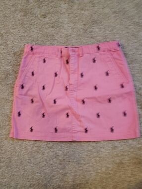 Ralph Lauren Sport Pink Mini Skirt with Navy Embroidered Polo Logos Size 4